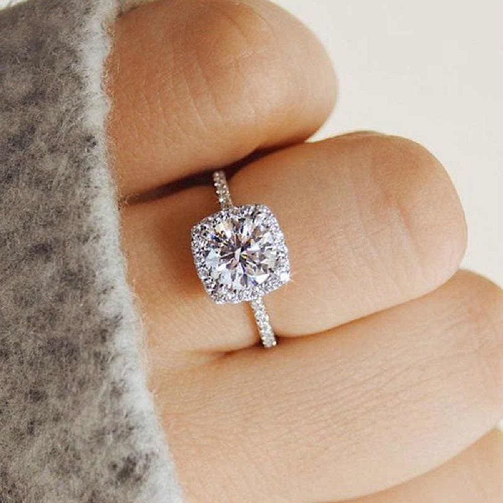 18K White Gold Plated Ring Made With Cubic Zirconia Crystals Cushion Cut / 5