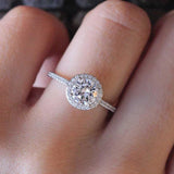 18K White Gold Plated Ring Made With Cubic Zirconia Crystals Halo / 5