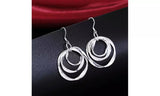 925 Sterling Silver 3 Circles Dangle Hoop Earrings