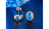 White Gold Plated Oval Cut Blue CZ Crystal Stud Earrings