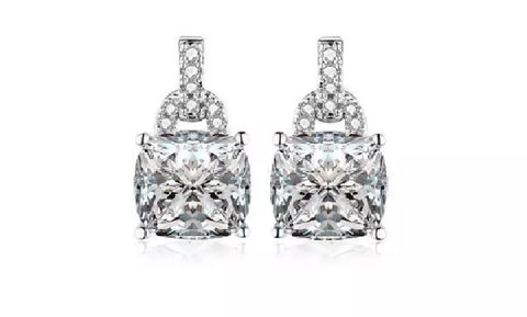White Gold Plated Princess Cut Stud Earrings