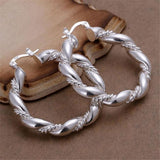 925 Sterling Silver Twisted Rope Round Hoop Earrings