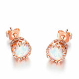 Fire Opal Crown Stud Earrings in 18K Rose Gold Plated