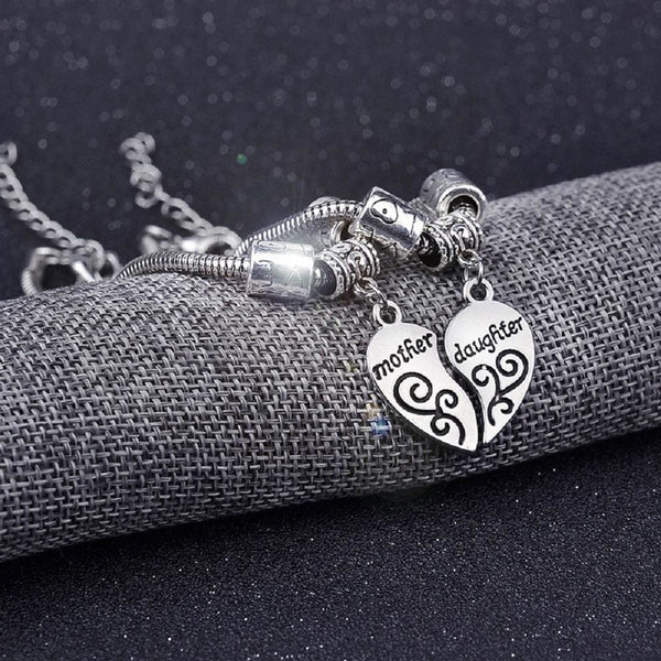LQRI Mother And Daughter Bracelet Set - Matching Cutout Heart Bracelets, 3-Piece, Engraved "Love Is Forever" (Copper, Adjustable)