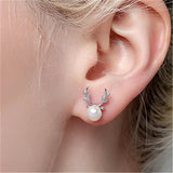 Pearl Christmas Elk Stud Earrings