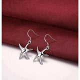 Smooth 925 Sterling Silver Starfish Dangle Drop Medium Hook Earrings