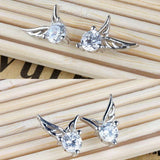  Sterling Silver Crystal Angel Wings Stud Earrings 