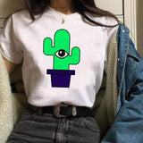 Women Cactus Flower Happy Fashion Short Sleeve Tees Tops Graphic T Shirt CZ20356 / L