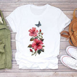 Women Flower Lady Fashion Short Sleeve Aesthetic Clothes Summer Shirt T-shirts Top T Graphic Female Ladies Womens Tee T-Shirt CZ24094 / S