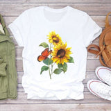 Women Flower Lady Fashion Short Sleeve Aesthetic Clothes Summer Shirt T-shirts Top T Graphic Female Ladies Womens Tee T-Shirt CZ24489 / S