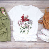 Women Flower Short Sleeve Print Floral Watercolor Shirt Top Graphic Tee T-Shirt CZ21848 / L