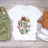 Women Flower Short Sleeve Print Floral Watercolor Shirt Top Graphic Tee T-Shirt CZ21850 / XXL