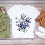 Women Flower Short Sleeve Print Floral Watercolor Shirt Top Graphic Tee T-Shirt CZ21855 / XL