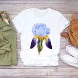 Women Flower Short Sleeve Print Floral Watercolor Shirt Top Graphic Tee T-Shirt CZ21859 / XXL