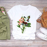Women Flower Short Sleeve Print Floral Watercolor Shirt Top Graphic Tee T-Shirt CZ21843 / XXL