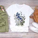 Women Flower Short Sleeve Print Floral Watercolor Shirt Top Graphic Tee T-Shirt CZ21840 / XXL
