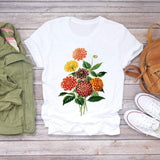 Women Flower Short Sleeve Print Floral Watercolor Shirt Top Graphic Tee T-Shirt CZ21845 / M