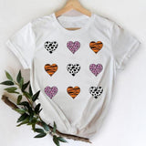 Women Leopard Heart Graphic T shirt Top Print Tee T-Shirt CZ25277 / S