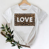 Women Leopard Heart Graphic T shirt Top Print Tee T-Shirt CZ25285 / S
