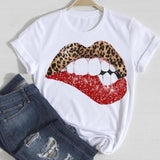 Women Lip Leopard Love Graphic T shirt Top Lady Print Tee T-Shirt CZ24986 / S