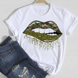 Women Lip Leopard Love Graphic T shirt Top Lady Print Tee T-Shirt CZ24997 / L