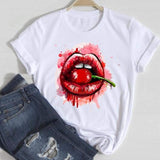 Women Lip Leopard Love Graphic T shirt Top Lady Print Tee T-Shirt CZ23369 / XL