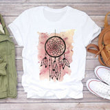 Women Short Sleeve Dream Feather Fashion Print Top T Shirt Graphic Tee T-Shirt CZ25467 / XXL