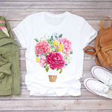 Women Short Sleeve Floral Flower Fashion Top T Shirt Graphic Tee T-Shirt CZ22543 / XXL