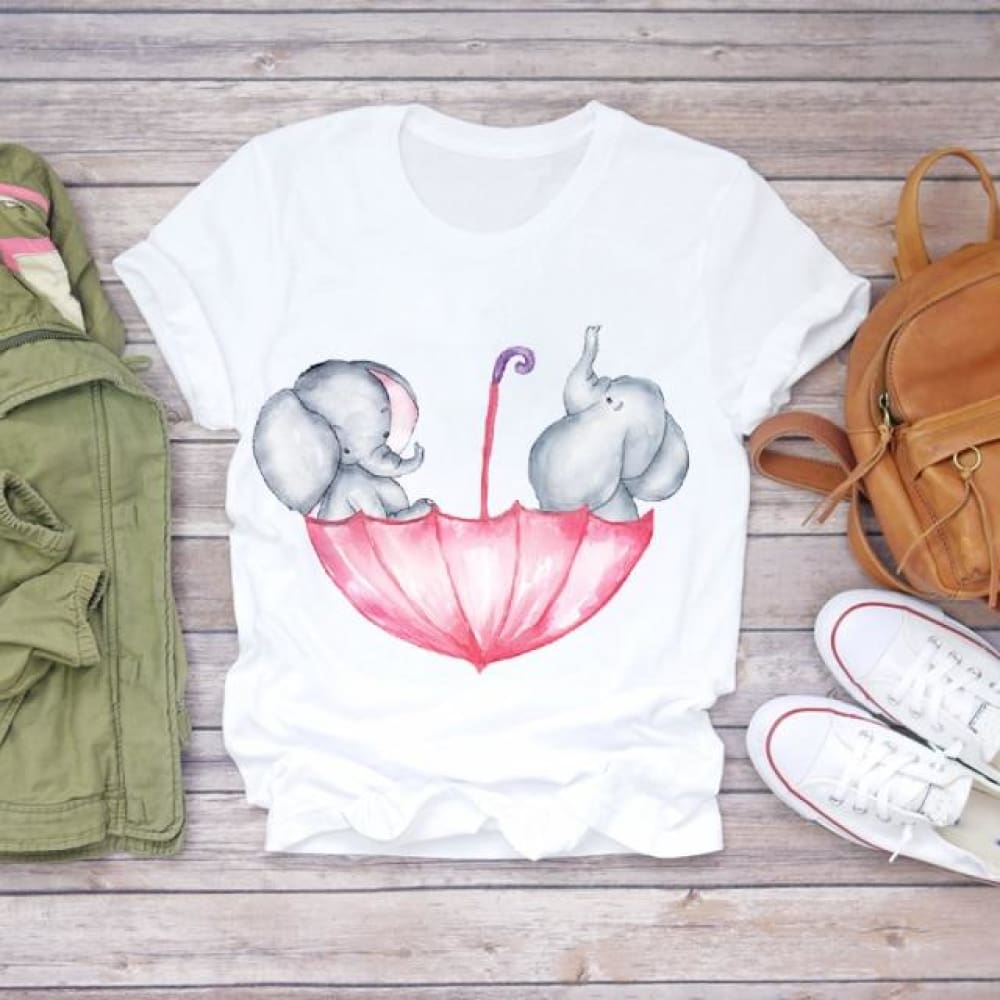 Women Short Sleeve Floral Flower Fashion Top T Shirt Graphic Tee T-Shirt CZ8450 / L