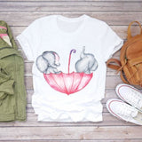 Women Short Sleeve Floral Flower Fashion Top T Shirt Graphic Tee T-Shirt CZ8450 / L