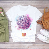 Women Short Sleeve Floral Flower Fashion Top T Shirt Graphic Tee T-Shirt CZ9052 / L