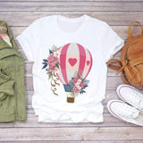 Women Short Sleeve Floral Flower Fashion Top T Shirt Graphic Tee T-Shirt CZ22540 / XXL