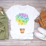 Women Short Sleeve Floral Flower Fashion Top T Shirt Graphic Tee T-Shirt CZ22539 / XXL