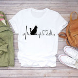 Women T-shirts Dog Cat Paw Letter Sweet Animal Print Graphic Top Shirt Tee T-Shirt CZ23041 / S