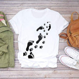 Women T-shirts Dog Cat Paw Letter Sweet Animal Print Graphic Top Shirt Tee T-Shirt CZ23051 / S