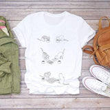 Women T-shirts Dog Cat Paw Letter Sweet Animal Print Graphic Top Shirt Tee T-Shirt CZ23045 / S
