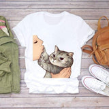 Women T-shirts Dog Cat Paw Letter Sweet Animal Print Graphic Top Shirt Tee T-Shirt CZ23046 / M