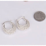 Womens 925 Sterling Silver Round Classic Filigree Hoop Earrings 1.1 inch