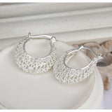 Womens 925 Sterling Silver Round Classic Filigree Hoop Earrings 1.1 inch