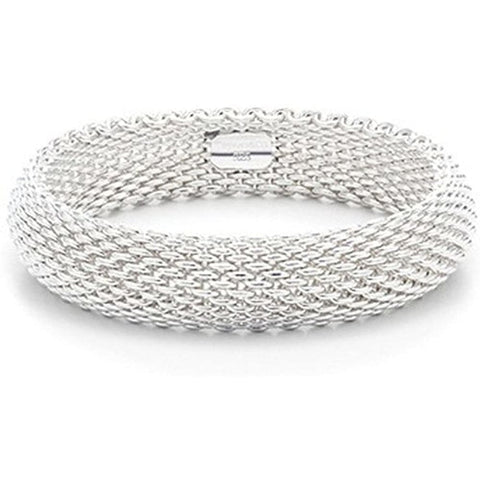 IVYRISE Bracelet 925 Sterling Silver Plated Jewelry Sideway Big Flat Link Chain Mesh Bangle Bracelet for Women
