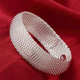 IVYRISE Bracelet 925 Sterling Silver Plated Jewelry Sideway Big Flat Link Chain Mesh Bangle Bracelet for Women