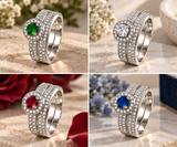 Sparkling Halo Bridal Ring Set Gold Plated CZ Wedding & Engagement Ring