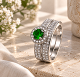 Sparkling Halo Bridal Ring Set Gold Plated CZ Wedding & Engagement Ring