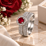 Sparkling Halo Bridal Ring Set Gold Plated CZ Wedding & Engagement Ring