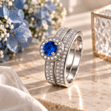 Sparkling Halo Bridal Ring Set Gold Plated CZ Wedding & Engagement Ring