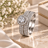 Sparkling Halo Bridal Ring Set Gold Plated CZ Wedding & Engagement Ring
