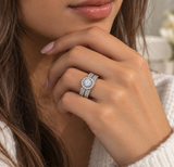 Sparkling Halo Bridal Ring Set Gold Plated CZ Wedding & Engagement Ring
