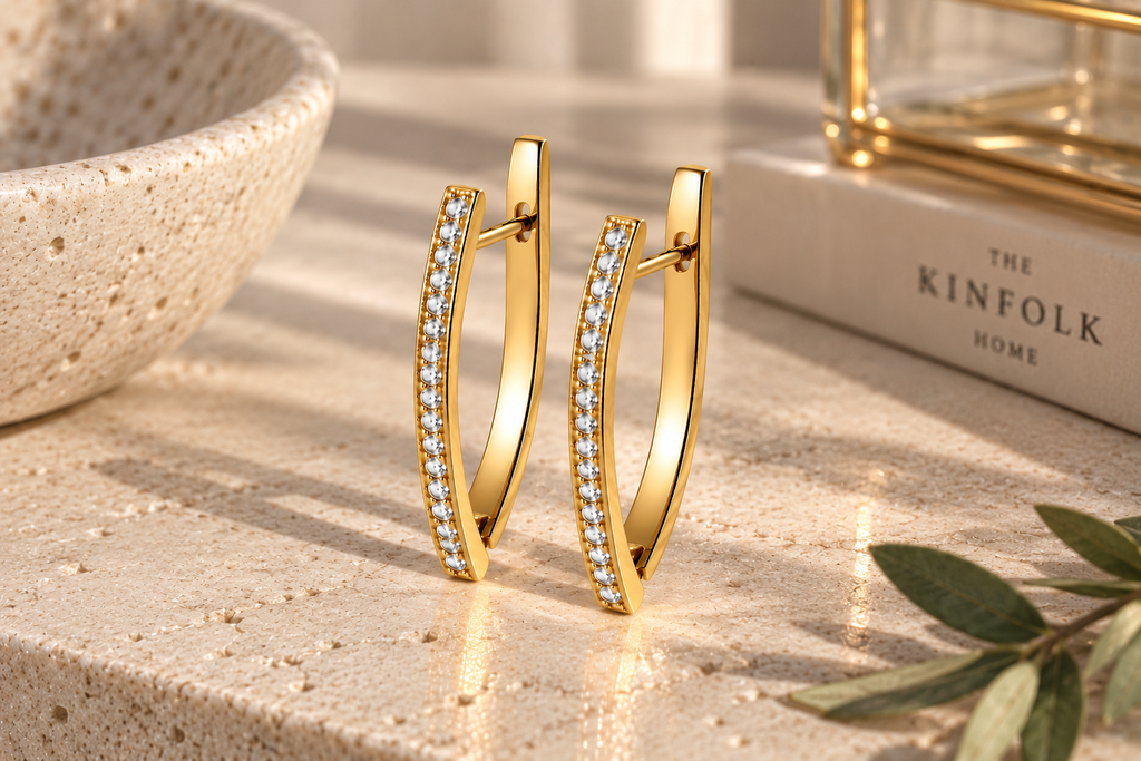 Elegant Sparkling V-Shaped Cubic Zirconia Hoop Earrings