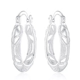 925 Sterling Silver Carving Flower Woman Small Hoop Earrings Wedding Party Jewelry
