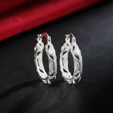 925 Sterling Silver Carving Flower Woman Small Hoop Earrings Wedding Party Jewelry